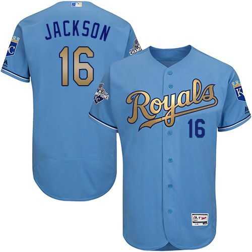 Glued Kansas City Royals #16 Bo Jackson Light Blue FlexBase 2015 World Series Champions Gold Program Baseball Jersey,We sell and wholesale Glued Kansas City Royals #16 Bo Jackson Light Blue FlexBase 2015 World Series Champions Gold Program Baseball Jersey on line form chian!